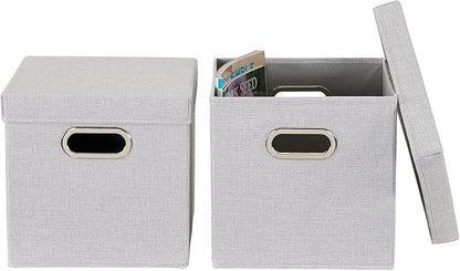 Household Essentials 804-1 Café Cube Bin Storage Set with Lids and Handles | 16 Pack | Silver Linen