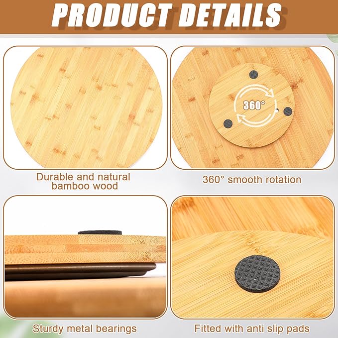 Nitial 2 Pack Bamboo Wood Lazy Susan Rotating Turntable Organizer Wooden Charcuterie Board Cheese Board Turntable for Dining Table Kitchen Cabinet Countertop Pantry Storage (20 Inch)