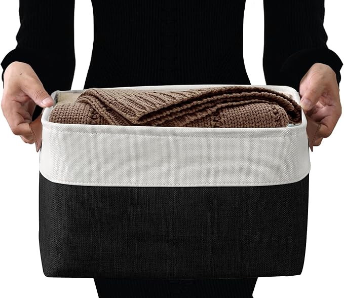 DECOMOMO Storage Bins, Large Fabric Storage Baskets for Shelves, Decorative Linen Closet Organizer, 15 x 11 x 9.5 inches (Black & White, 4 Pack)