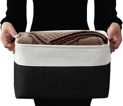 DECOMOMO Storage Bins, Large Fabric Storage Baskets for Shelves, Decorative Linen Closet Organizer, 15 x 11 x 9.5 inches (Black & White, 4 Pack)