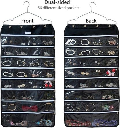 BB Brotrade Hanging Jewelry Organizer,Accessories Organizer,56 Zipper Pocket Organizer for Holding Jewelries (Black-Zipper)