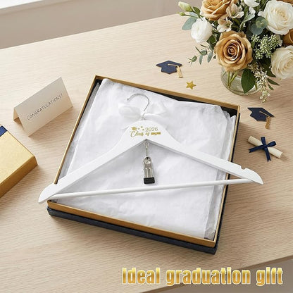 GraduatePro Graduation Cap and Gown Hanger 17.5“ ”with Hook Clip for College and High School Graduates, Graduation Gifts with Class of 2026 Printed for Her and Him, White