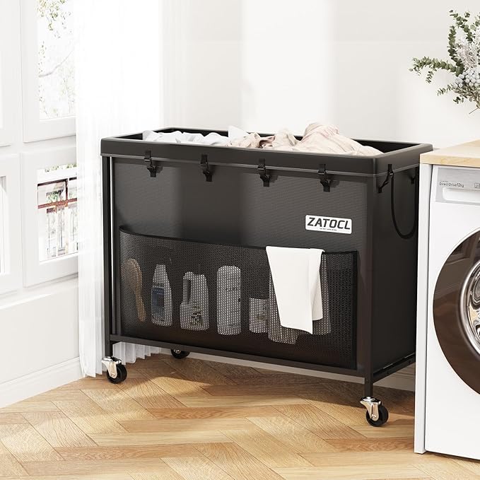 300L Large Laundry Basket with Wheels, Heavy Duty Rolling Laundry Hamper, Oxford Fabric Dirty Clothes Hamper with Thick Iron Frame & Removable Bag, Commercial Hampers for Hotel Home Laundry Room