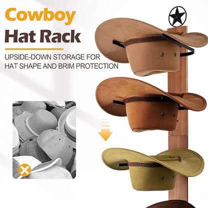 Cowboy Hat Holder Rack Organizer: 6 Hats Cowboy Hat Holder for Wall Mount, Detachable Wooden Western Metal Rustic Hat Hanger Storage, Hat Rack for Cowgirl Hat, Fedora, Sun Hats