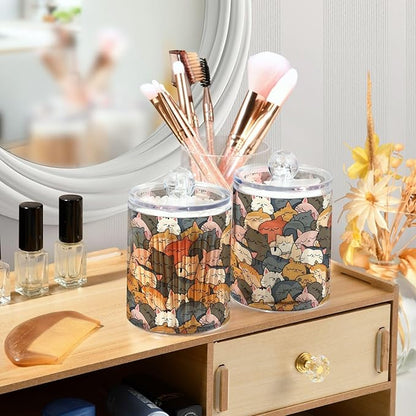 ALAZA 2pcs Cat Animal Kitten Color Qtip Holder Dispenser 14 oz Bathroom Storage Clear Apothecary Jars Containers Cotton Ball,Cotton Rounds,Floss Picks, Hair Clips, Food