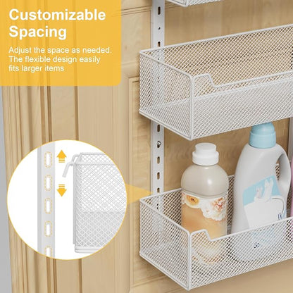 VyGrow Over the Door Organizer, 8-Tier Pantry Organizer with Fully Enclosed Mesh Baskets, Heavy-Duty Metal Hanging Spice Rack for Kitchen Bathroom Laundry Room, 2-in-1 Wall Mount or Door Mount, White