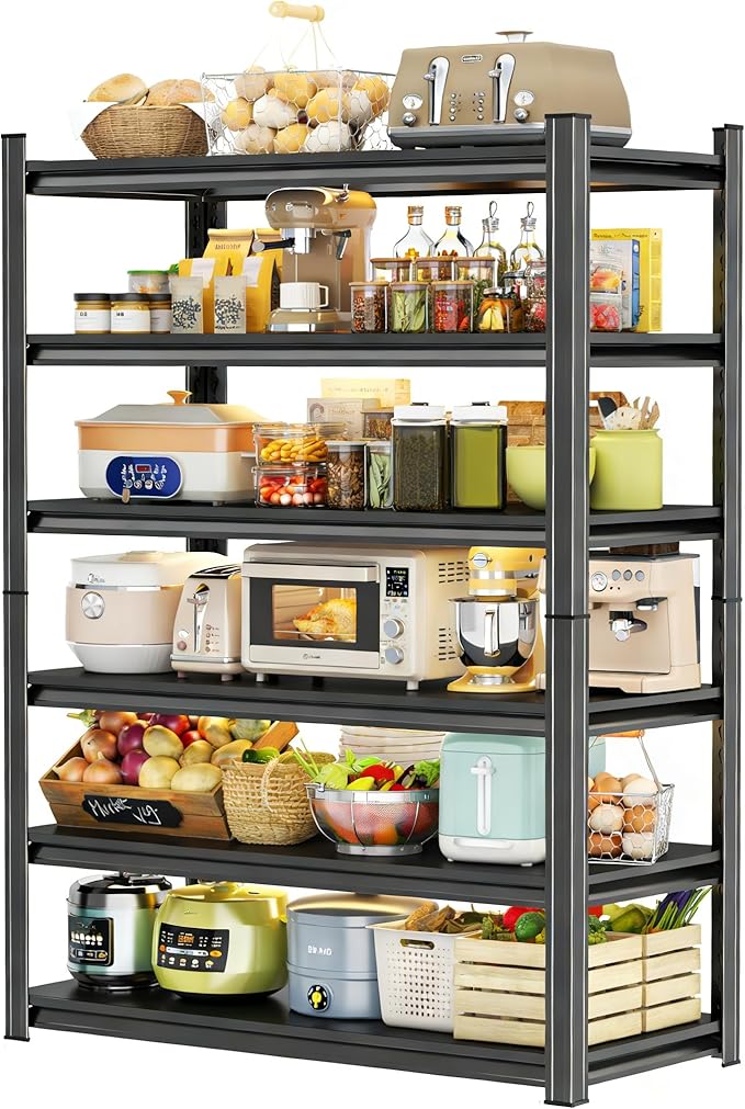 6 Tier Storage Racks and Shelving, Tall Heavy Duty Metal Shelf, Adjustable Kitchen Storage Shelf for Pantry, Garage & Kitchen Organization, Estante para Cocina - 35.4"W x 17.7"D x 77.4"H