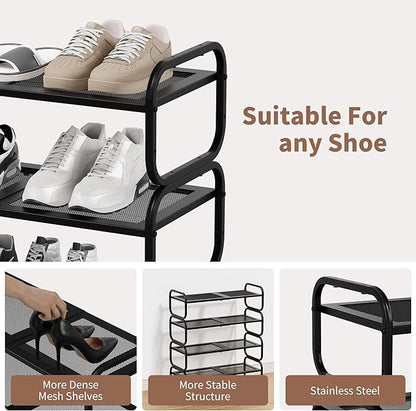 4Tier Shoe Rack - Expandable Shoe Organizer for Closet, Adjustable Metal Shoe Shelf Storage, Stackable Long Shoe Stand Holder for Garage, Entryway, Door Entrance