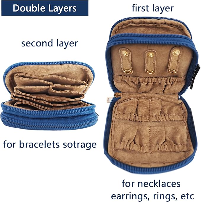 Travel Jewelry Case Small Jewelry Organizer Purse Jewelry Bag Women Jewelry Purse Double Layers for Bracelet Rings Earring Necklace