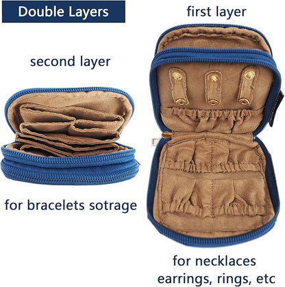 Travel Jewelry Case Small Jewelry Organizer Purse Jewelry Bag Women Jewelry Purse Double Layers for Bracelet Rings Earring Necklace