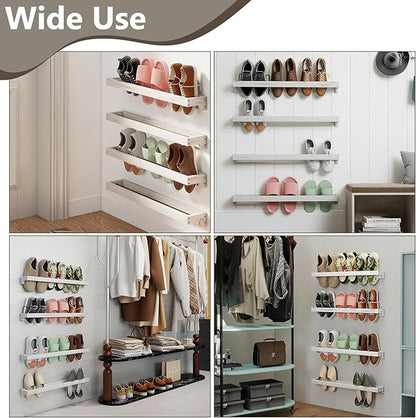 Nisorpa 30 Inch Shabby White Washed Wood Hanging Shoe Rack, Wall Mounted Shoe Rack Storage Organizer Space Saving Footwear Holder for Closet, Mudroom, Entryway, Holds 12 Pairs, Set of 4