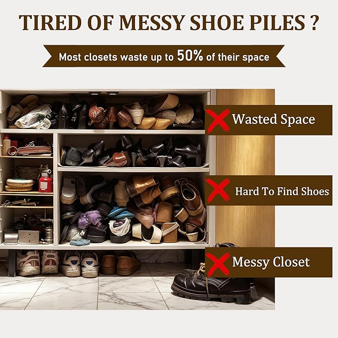 Shoe Stacker 12 Pack, Shoe Slots Organizer for Closet, 3 Levels Adjustable Shoe Space Saver to Save 50% Space, Clear Anti Slip Shoe Rack Organizer Holders for Sneakers, Heels & Sandals