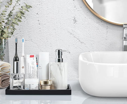 Luxspire Bathroom Vanity Tray, Resin Dresser Jewelry Ring Dish Tank Storage Kitchen Sink Countertop Organizer Plate Holder for Perfume Candles Soap Towel Plant Bathroom Accessories, M, Matte Black