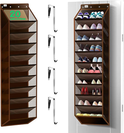 Kotkn 10 Tier Over The Door Organizer - Heavy Duty Hanging Storage Rack with Sturdy Oxford Fabric, Holds 20+ Pairs of Footwear, Boots & Sneakers, Saves 50% Closet Space (Dark Curry)