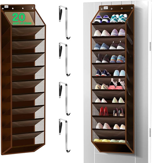 Kotkn 10 Tier Over The Door Organizer - Heavy Duty Hanging Storage Rack with Sturdy Oxford Fabric, Holds 20+ Pairs of Footwear, Boots & Sneakers, Saves 50% Closet Space (Dark Curry)