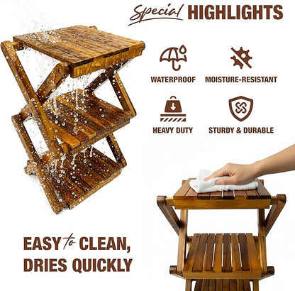Premium Acacia Wood Shoe Rack for Entryway - 3-Tier Foldable Wooden Shoe Shelf, Free Standing Space Saving Shoe Organizer for Small Spaces, Apartment, Closet