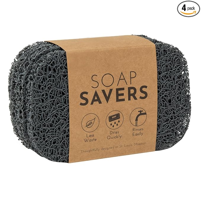 S&T INC. Bar Soap Holder for Kitchen, Bathroom, and Soap Dish, 4 Pack, Dark Grey, 2.9 inches by 4.4 inches