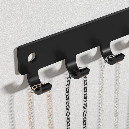 Necklace Holder Organizer Wall Mount,12 Hooks Metal Jewelry Hanger Organizer for Necklace Bracelet Chains, Black (2)