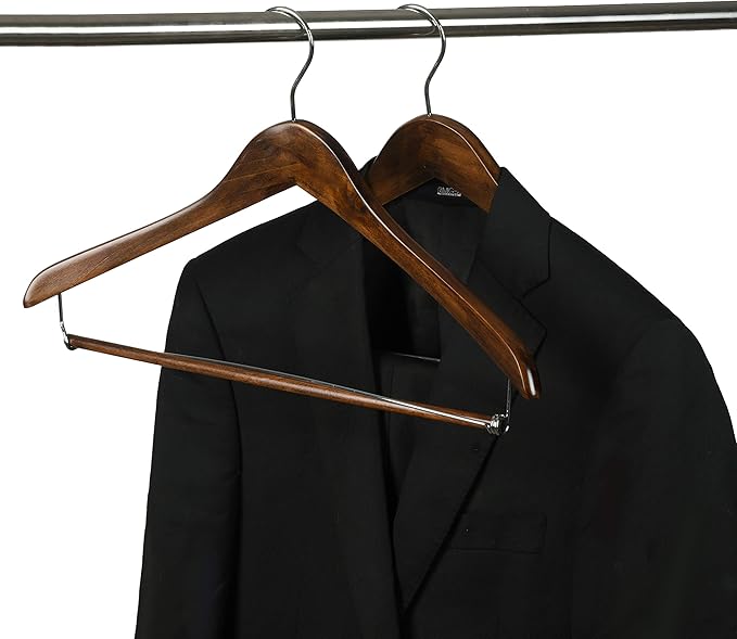 100 Quality Hangers Wooden Hangers Beautiful Sturdy Suit Coat Curved Hangers Great for Travelers Heavy Duty Hanger with Locking Bar - Retro Finish (100)