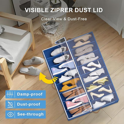 homyfort Shoe Organizer Under Bed, Fits 32 Pairs, Under bed Shoe Storage Boxes with Study Handles and Clear Cover, zapateras organizer for shoes, set of 2