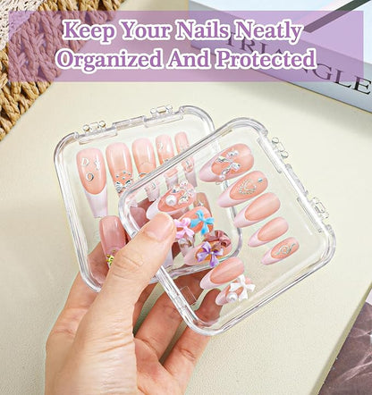 8Pcs Press On Nail Cases, Press On Nails Packaging Transparent Nails Storage Box for Manicurist & Enthusiasts, Includes 60Pcs Double Sided Adhesive Tape Organizing Lightweight