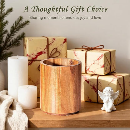 Criusia Utensil Holder 3 Pack, 360° Rotating Acacia Wood Cooking Utensil Crocks for Kitchen Counter, Farmhouse & Modern Decor, (1 Large, 1Medium, 1 Small)