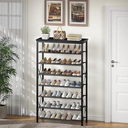 Metal Shoe Rack, 8 Tier Shoe Shelf Holds 32 Pairs, Vertical Shoe Organizer for Garage Front Door Entrance, Black