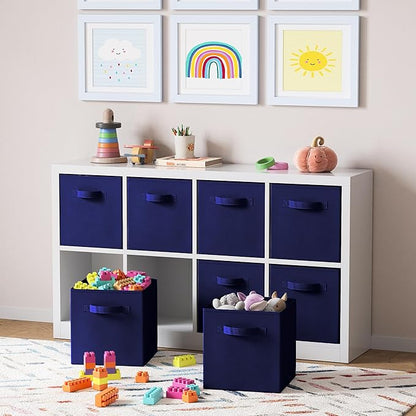 Storage Cubes Pack Of 8 - Standard Size Cube Storage Bin 10.5x10.5x11 With Dual Handles For Easy Carrying- Fabric Storage Bins Collapsible (Navy)