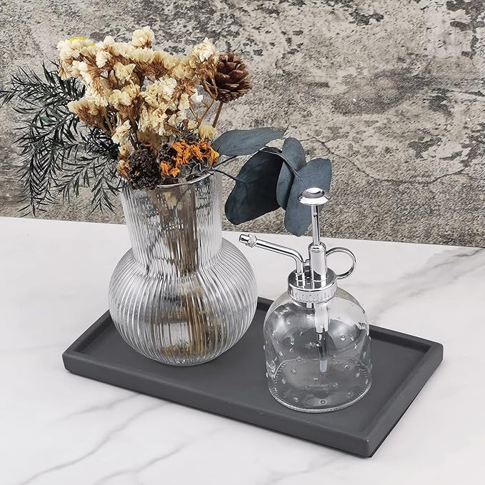FREELOVE Concrete Decorative Trays for Perfume Cosmetic Bottles Jewelry Jar Candle, Cement Serving Tray for Bathroom Vanity Counter Coffee Table Toilet Tank (Dark-Grey, Rectangle 5.3''X11'')