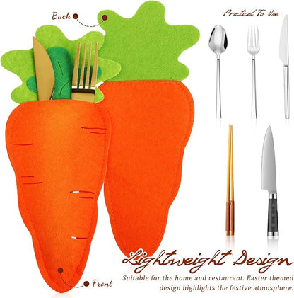 Luxshiny 6 Pcs Easter Cutlery Bags Carrot Shape Silverware Holder Fork Spoon Pouch Utensil Storage for Festival Dining Table Decor