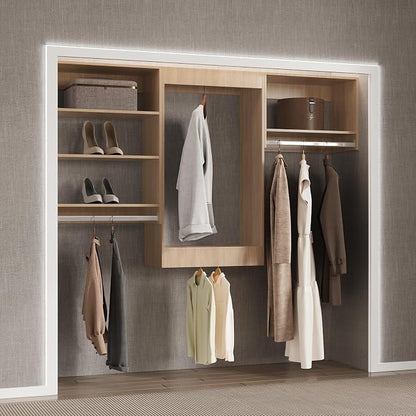 Modular Closet, 78" Wide Organizer with Hanging Shelves, Wood Tower Storage for Walk-In Closets, Wall-Mounted Wardrobe Organizer Kit