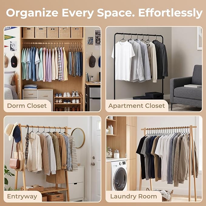 HOUSE DAY Plastic Hangers 20 Pack, Space Saving Clothes Hangers with Built-in Hooks, Durable & Strong Closet Organizers and Storage, Dorm Room Essential, Perfect for Shirts, Coat, Pants, Dress - Black
