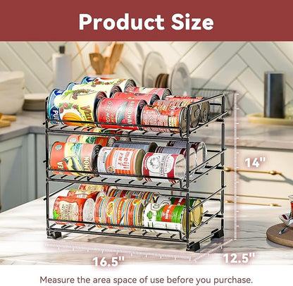 SUFAUY 3 Tier Can Organizer for Pantry, Holds 36 Cans, Heavy Duty Metal Shelves for Storage, Black