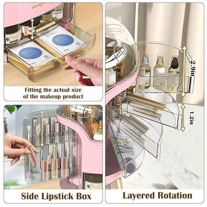 Makeup Organizer & Skincare Organizers, Cosmetic Organizer Box for Countertop with Lid & Drawers, Make Up Storage Organizer with Waterproof & Dustproof Cover, Birthday Gifts for Vanity Women Girls