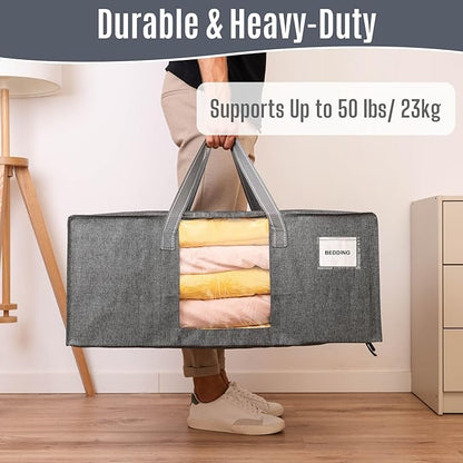 VENO 4 Pack Heavy Duty Moving Bags, Packing Bags with Clear Window, Alternative to Moving Boxes, Storage Bins for Clothes, Blankets, Comforters, College Dorm Essentials (Gray, 4 Pack)