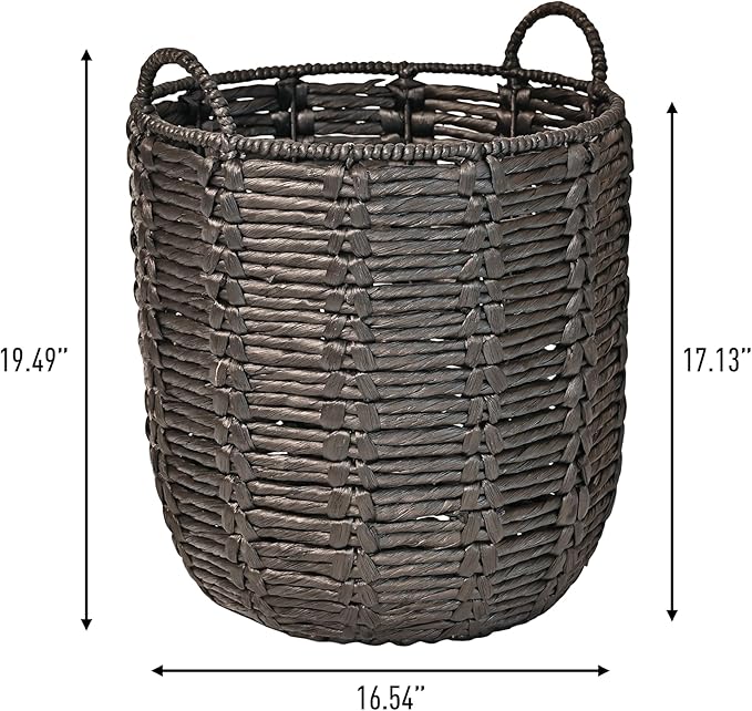 happimess BSK1003C Laurel 19.49" Bohemian Handwoven Abaca Hamper Basket with Handles, Seagrass Container for Decoration in Bedroom, Living Room, Laundry Room, Entryway, Natural, Black
