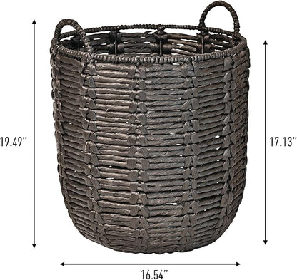 happimess BSK1003C Laurel 19.49" Bohemian Handwoven Abaca Hamper Basket with Handles, Seagrass Container for Decoration in Bedroom, Living Room, Laundry Room, Entryway, Natural, Black