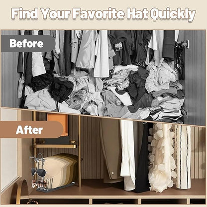 Hat & Sunglasses Organizer Rack, Foldable Storage Stand for 8 Baseball Caps & 3 Glasses – Space-Saving Hat Holder, Gift for Hat Lovers, Ideal for Closet, RV, Bedroom, or Vanity Table