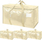 TICONN 4 Pack Extra Large Moving Bags Heavy Duty with Zippers & Carrying Handles, Durable Storage Bags Moving Boxes for Closet Organizers and Storage (4 Pack, Cream)