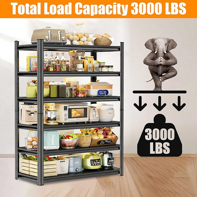 6 Tier Storage Racks and Shelving, Tall Heavy Duty Metal Shelf, Adjustable Kitchen Storage Shelf for Pantry, Garage & Kitchen Organization, Estante para Cocina - 35.4"W x 17.7"D x 77.4"H