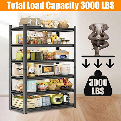 6 Tier Storage Racks and Shelving, Tall Heavy Duty Metal Shelf, Adjustable Kitchen Storage Shelf for Pantry, Garage & Kitchen Organization, Estante para Cocina - 35.4"W x 17.7"D x 77.4"H