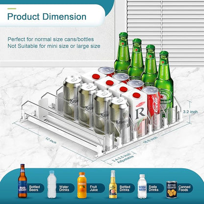 Upgraded Drink Organizer for Fridge, Space-Saving Fridge Drink Organizer, Automatic Pusher Glide and Adjustable Width Drink Dispenser for Fridge - Holds Up to 20 Cans (5 Rows White)