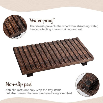 Bathroom Tray Rustic Farmhouse Bathroom Decor Wood Display Stand Riser Kitchen Soap Dish Holder for Vanity, Countertop, Sink, 11 * 5.5 Dark Brown