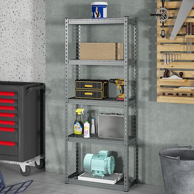 Goplus 5-Tier Metal Shelving Unit, Heavy Duty Wire Storage Rack with Anti-Slip Foot Pads, Height Adjustable Shelves for Warehouse, Kitchen, Living Room, Garage, 12" D x 27.5" W x 66" H