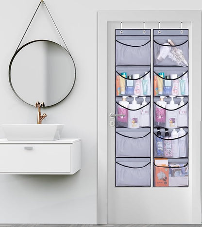 KEETDY Hanging Shelves Over the Door Organizer Storage for Closet with 5 Pockets Organizer for Bedroom Bathroom, 2 Pack（Grey）