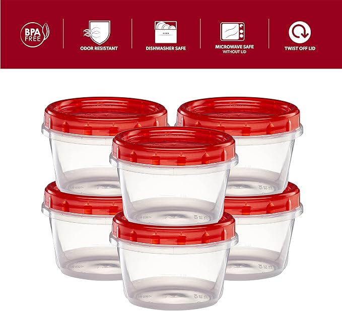 ELEGANT DISPOSABLES (16 Ounce 20 Pack) Twist cap Containers Clear Bottom With Red Top Screw on Lids Twist Top Food Storage Freezer Containers