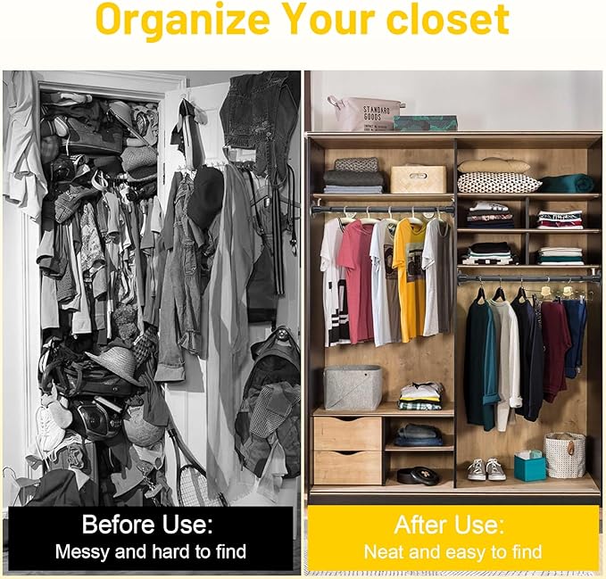 Closet Rod, 30 to 49 inch Adjustable Closet Rods for Hanging Clothes, Heavy Duty Closet Hanging Rod, Black Closet Hanger Poles, Metal Closet Hanging Bar for Wardrobes Laundry, Drilling Installation