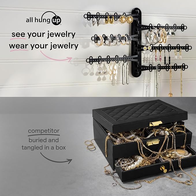 All Hung Up 6-Tier Wall Jewelry Organizer Wall Mounted Jewelry Organizer Necklace Holder Wall Mount Hanging Necklace Organizer Jewelry Hanger Hanging Earring Holder Organizer Display (Black)