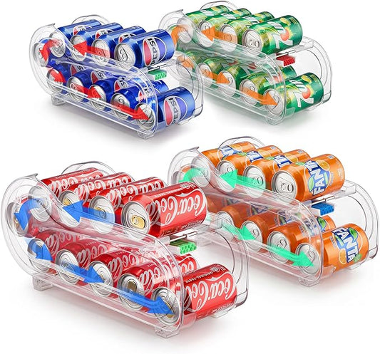 Soda Can Organizer for Refrigerator, Drink Organizer for Fridge, Automatic Rolling Can Dispenser Holder, Organize 10 Pcs Standard 11.15oz or 12oz Short Cans (4 Pack)