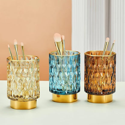 Makeup Brush Holder Organizer,Toothbrush Holders,Desk Pen Pencil Holder,Multifunctional Vintage Glass Brush Cup（A39-2-US）